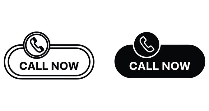call now button set with telephone handset icon in outline and solid black styles for website contact and customer support