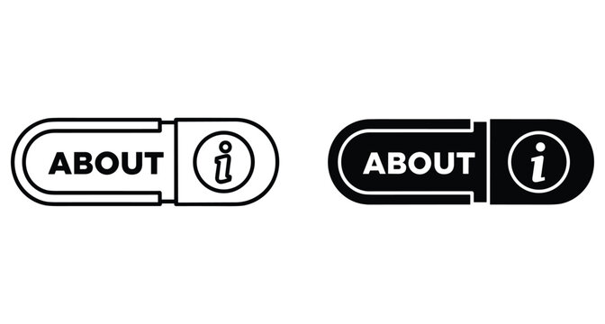 About button icon set with information symbol for website interface design navigation menu element in outline and solid black styles