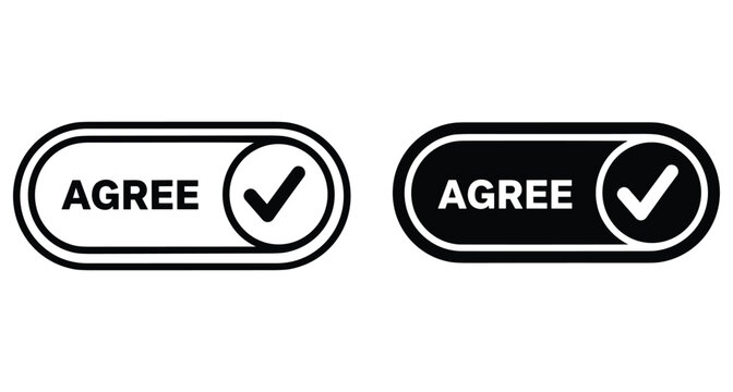Agree button icon set with checkmark symbol for user interface design consent form acceptance terms and conditions web element