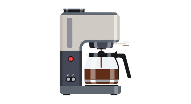 Modern Electric Drip Coffee Maker Machine with Glass Carafe Flat Illustration Isolated on White