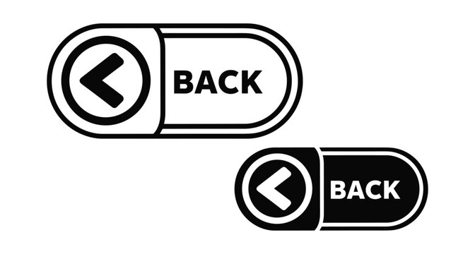 back button icon set with left arrow symbol for website navigation interface design elements in black and white style