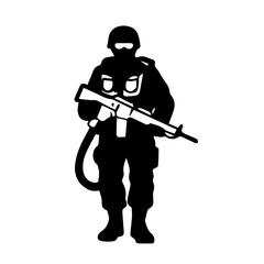 Soldier Silhouette with Rifle Tactical Gear © Rijvee