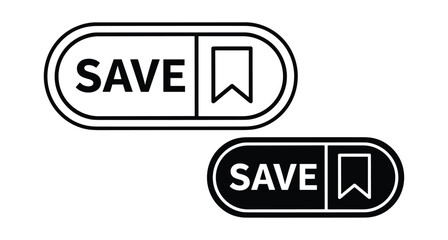 Fototapeta premium Save button icon set with bookmark symbol in outline and solid black styles for website interface design and mobile applications