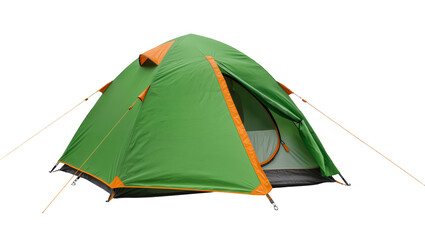 Isolated green and orange dome camping tent ready for outdoor adventure and travel © Andrei