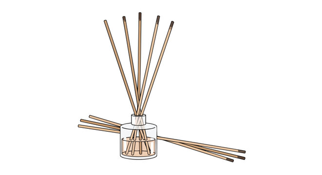 Minimalist Reed Diffuser with Fragrance Oil and Bamboo Sticks in Glass Bottle for Home Aromatherapy Illustration