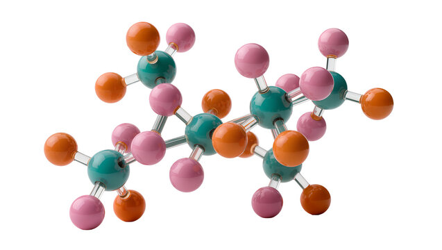 Isolated vibrant scientific molecular model, a 3D representation of atoms and chemical bonds