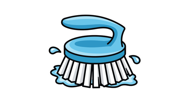 Blue Scrub Brush with Water Splashes Illustration for Household Cleaning and Sanitation