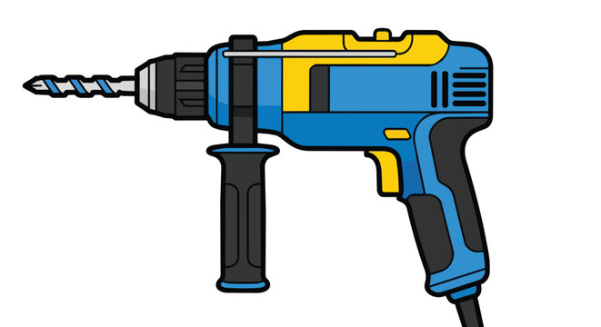 Professional Electric Power Drill Illustration for Construction and Home Repair Projects