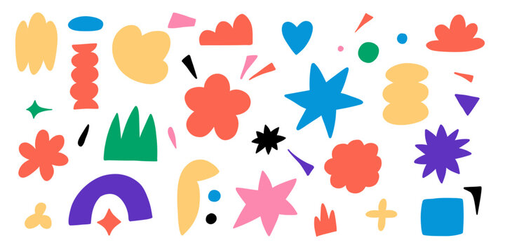 Set of doodle hand drawn fancy bold organic shapes