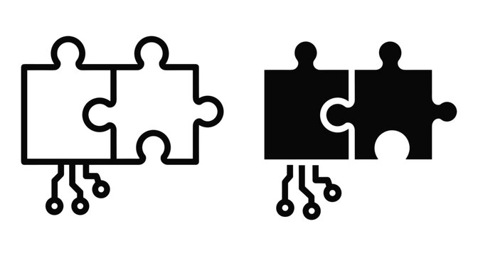 Puzzle pieces with circuit board lines representing digital integration technology connection software development logic problem solving system compatibility and electronic engineering