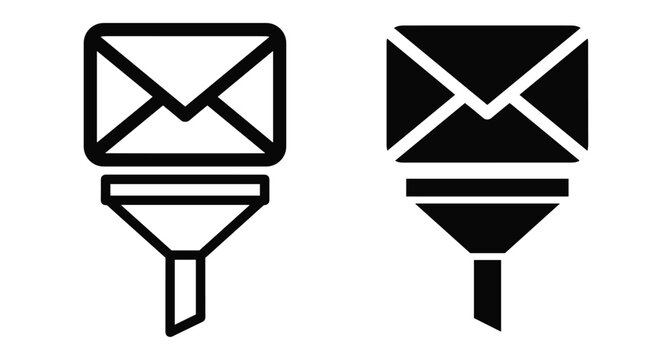 Email filtering icon set showing envelope and funnel for spam protection data processing message sorting digital communication management system