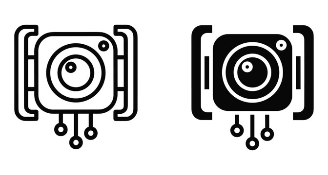 Smart camera sensor icon set with digital circuit connections for surveillance technology security vision electronic monitoring system and data capture