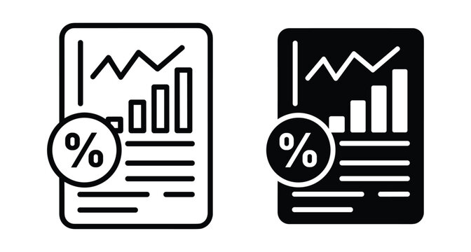 Financial report icon set featuring bar charts line graphs and percentage symbols for business data analysis and economic growth statistics