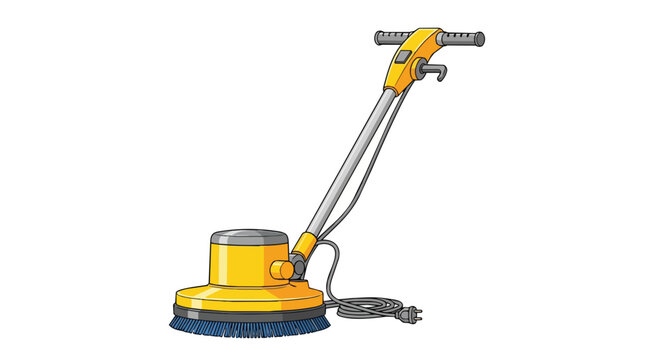 Professional yellow floor polisher machine for industrial cleaning and surface maintenance illustration isolated on white
