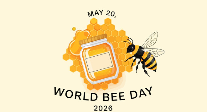 world bee day 2026 celebration with honeycomb and bee flat design vector illustration