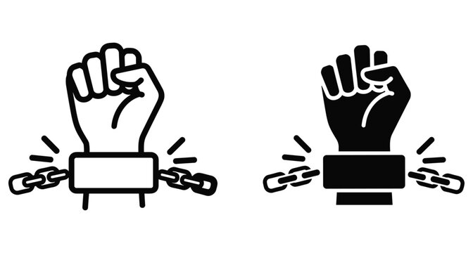 Raised fist breaking metal chains symbol for freedom liberation human rights protest power strength justice equality revolution independence activism icon