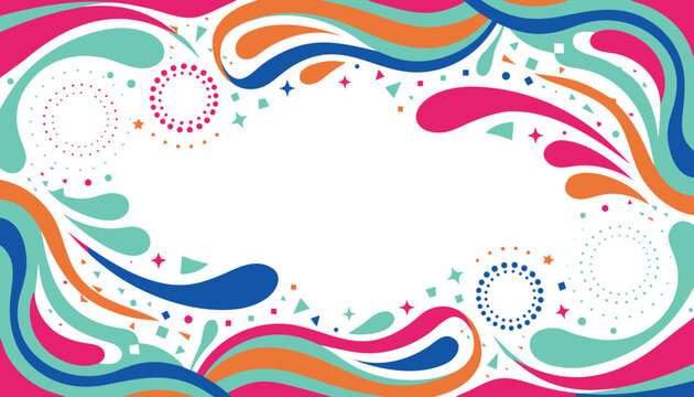 Abstract organic shapes and festive elements border with copy space, great for party invitations