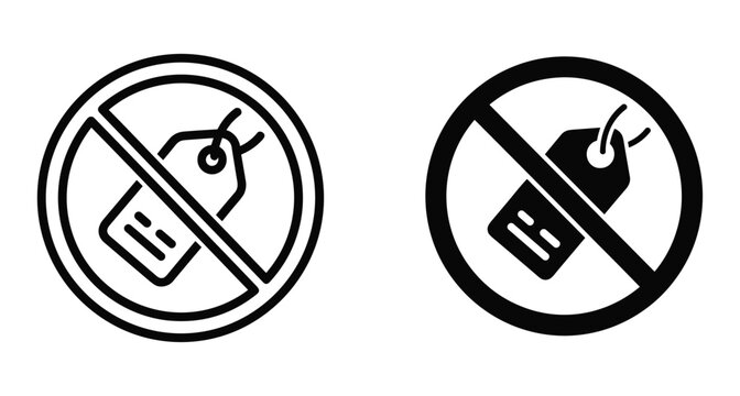 No price tag icon set with prohibited sign symbol for retail shopping commerce and business sales restriction warning graphic design