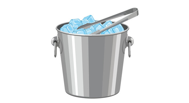 Shiny Metal Ice Bucket Filled with Cold Blue Ice Cubes and Serving Tongs Illustration