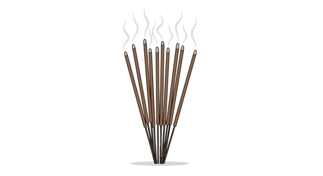 Bundle of aromatic incense sticks burning with rising smoke illustration isolated on white background