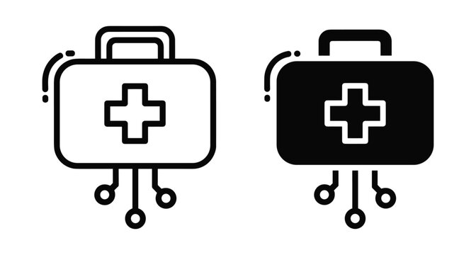 Digital medical kit icon set representing smart healthcare technology telemedicine services electronic first aid box and online clinical diagnostic tools