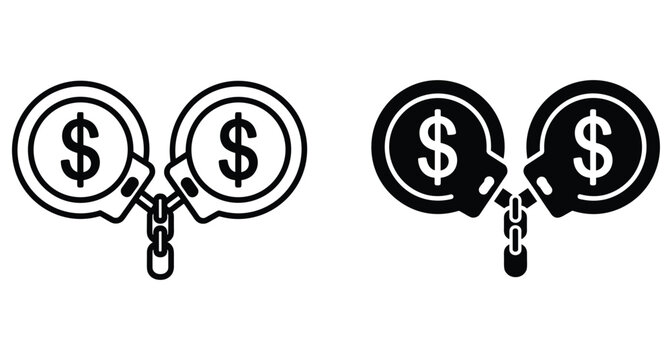 Handcuffs with dollar signs icon representing financial crime corruption money laundering bribery economic fraud debt and white collar criminal activities