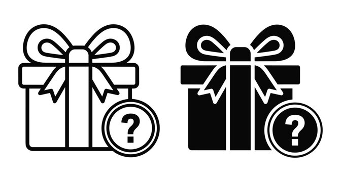 Mystery gift box icon set with question mark symbol for surprise rewards bonus content hidden items and secret prize reveals