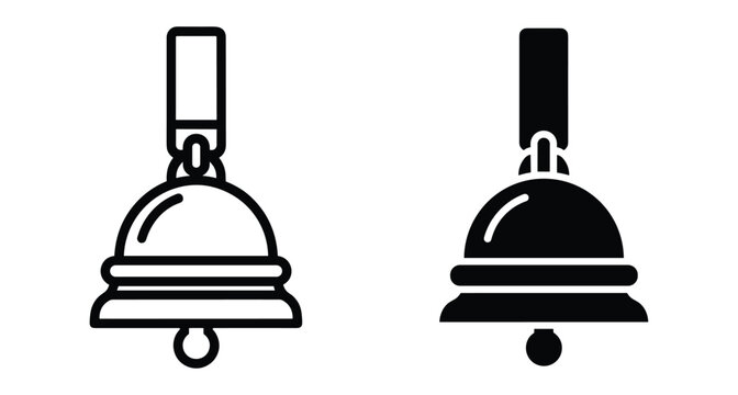 Bell icon set featuring outline and solid glyph styles for notification alerts school signals church ringing and service call buttons
