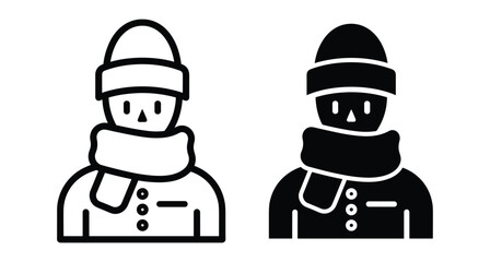 Naklejka premium Winter person icon set featuring man wearing warm beanie hat and thick scarf for cold weather seasonal clothing apparel graphic symbol vector