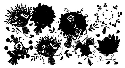 Creative rose bouquet floral vector set with wedding love and greeting illustration designs © Jasim