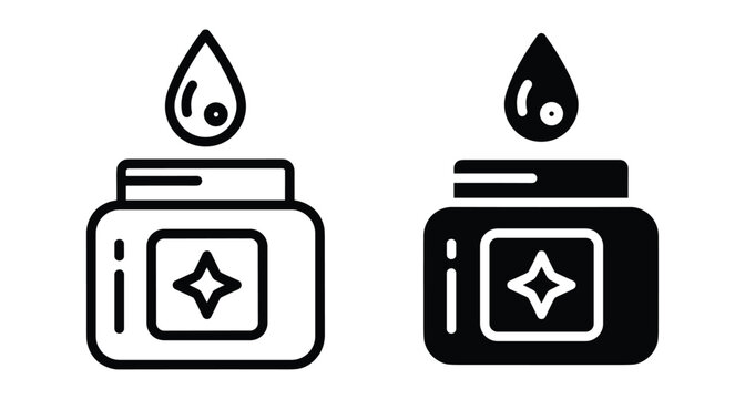 Cosmetic cream jar icon set with liquid drop and sparkle symbol for skin care beauty product packaging design elements