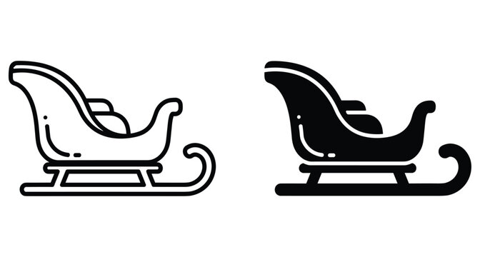 Santa Claus sleigh icon set with outline and solid black styles for Christmas holiday winter season celebration and festive design