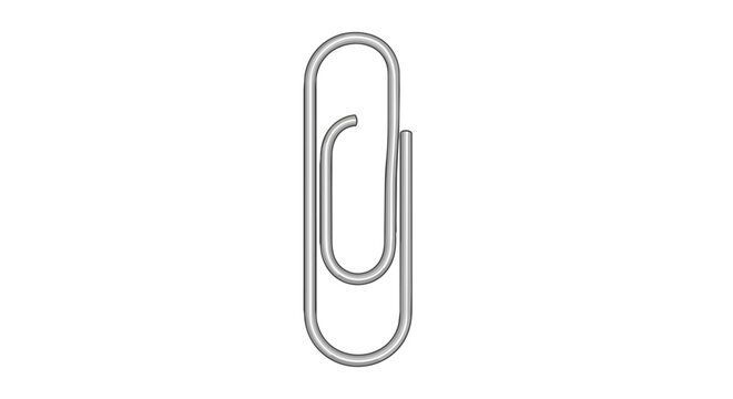 Single Silver Metal Paper Clip Isolated on White Background for Office and School Supplies