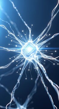 Abstract neural network illustration with blue glowing lines