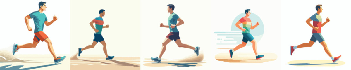 Fototapeta premium vector of a man jogging to the beach in summer