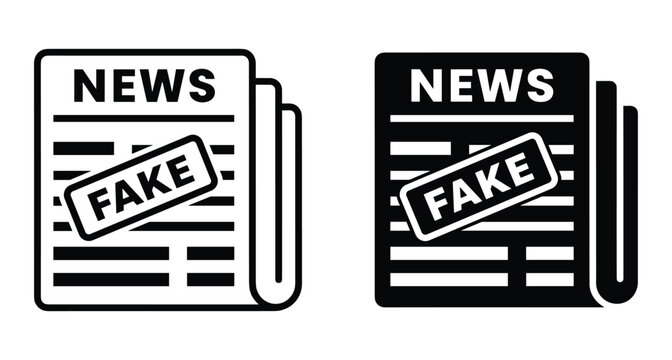 Fake news newspaper icon set with stamp showing misinformation and propaganda for media literacy and digital journalism concept illustration