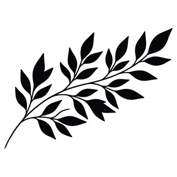 Hand-Drawn Botanical Branch with Mixed Leaf Shapes Silhouette