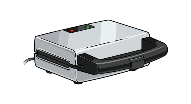Modern White Electric Sandwich Maker and Panini Toaster Kitchen Appliance Illustration