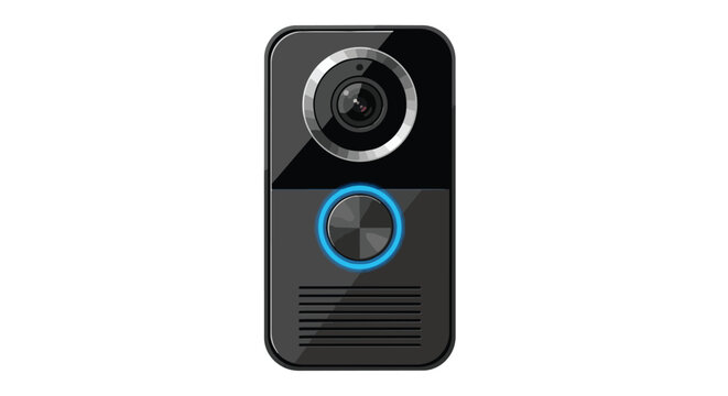 Modern Smart Video Doorbell with Security Camera and Blue LED Light Ring for Home Protection Illustration