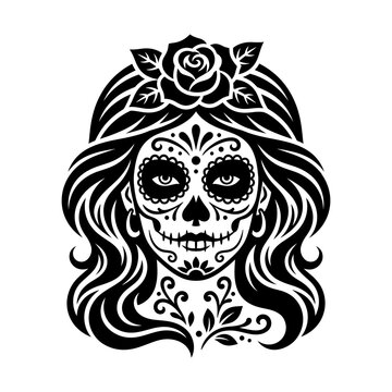 Ornate Catrina Sugar Skull Woman With Flower Crown