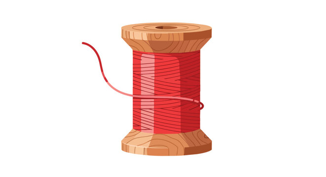 Red Sewing Thread Wound on Vintage Wooden Spool Illustration for Needlework and Craft Projects