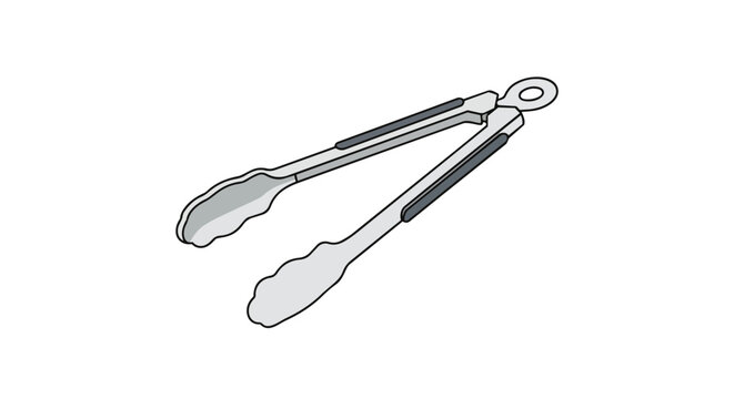 Metal kitchen tongs with locking mechanism and non-slip handles for cooking serving and grilling food illustration
