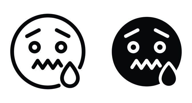 anxious worried face emoji icon set with sweat drop and zigzag mouth showing stress fear panic nervous expression for communication