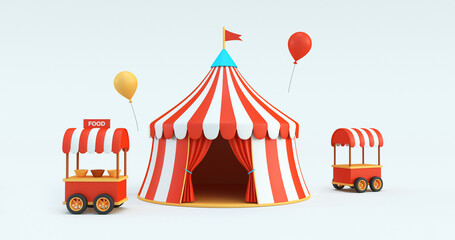carnival tent with food carts 3d render © Queen Nadeesha