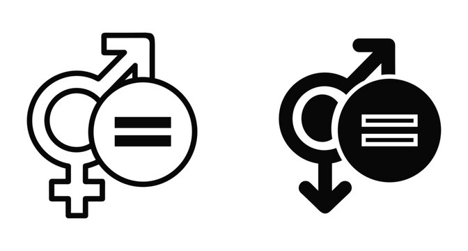 Gender equality icons representing male female and nonbinary rights with equals sign for social justice and human rights advocacy campaign