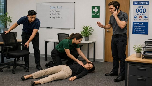 First Aid Response to Medical Emergency Incident in Office Workplace
