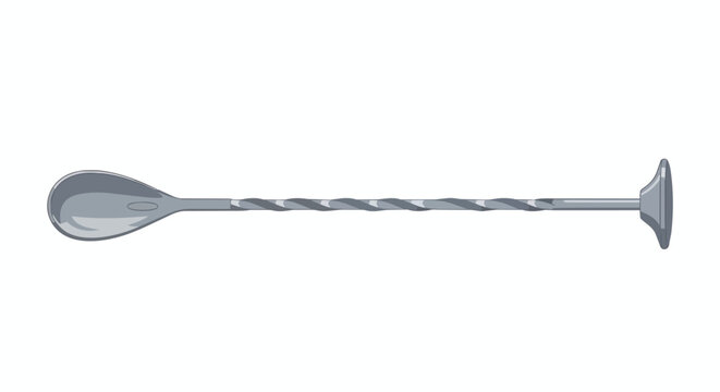 Long Professional Stainless Steel Bar Spoon Illustration with Twisted Handle and Flat End for Mixing Cocktails and Beverages