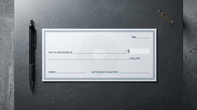 Blank Bank Check with Pen on Desk Business Payment Concept