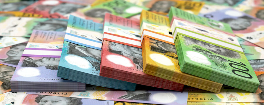 Stacks of Australian Dollar banknotes