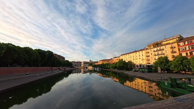 Sunday Morning at Darsena Navigli, Milan, Italy - STEADY Video - NO AUDIO